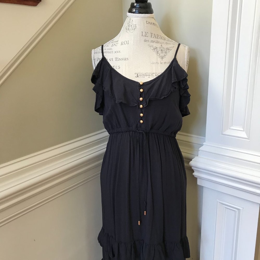 Melissa Odabash Bethan Frill Midi Dress Womens Small Black Over the Shoulder - Picture 5 of 14